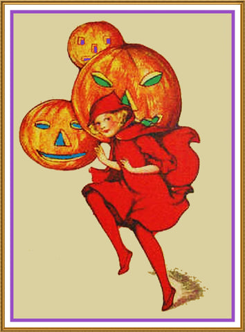 Halloween Elf with Jack O Lanterns Counted Cross Stitch Pattern