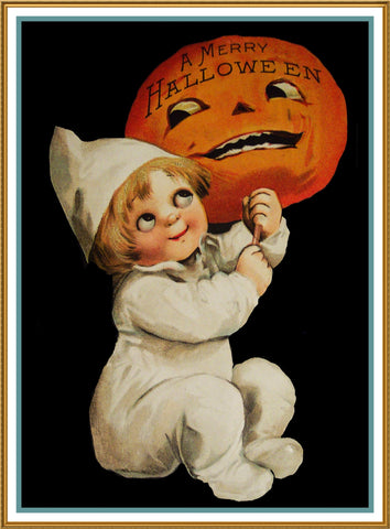 Halloween Baby Holding a Pumpkin Counted Cross Stitch Pattern