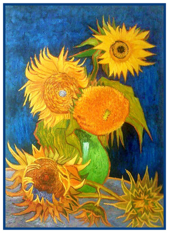 5 Sunflowers by Impressionist Artist Vincent Van Gogh Counted Cross Stitch Pattern