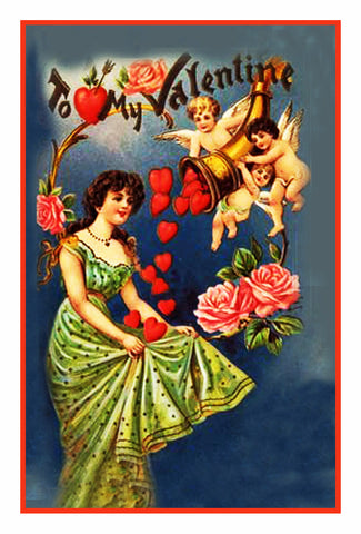 Victorian Valentine Cherubs Throwing Hearts  Counted Cross Stitch Pattern