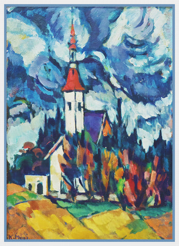The Village Church  Landscape by Artist Konrad Magi Counted Cross Stitch Pattern