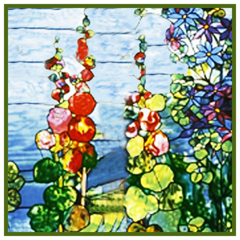 Hollyhock Flowers detail inspired by Louis Comfort Tiffany  Counted Cross Stitch Pattern