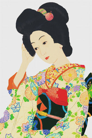 Spring Maiden by Japanese artist Kawase Hasui Counted Cross Stitch Pattern