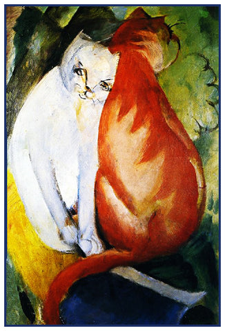 A Red and A White Cat by Expressionist Artist Franz Marc Counted Cross Stitch Pattern