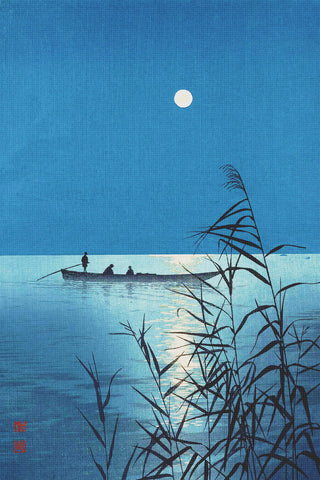 Moonlight at Sea by Japanese artist Kawase Hasui Counted Cross Stitch Pattern