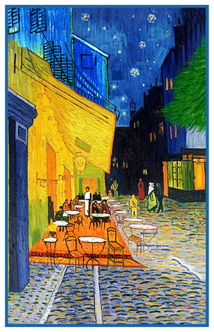Cafe Terrace at Night inspired by Impressionist Vincent Van Gogh's Painting Counted Cross Stitch Pattern