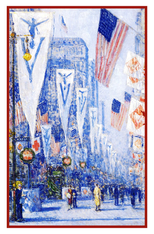 Flags on Victory Day World War 1 by American Impressionist Painter Childe Hassam Counted Cross Stitch Pattern