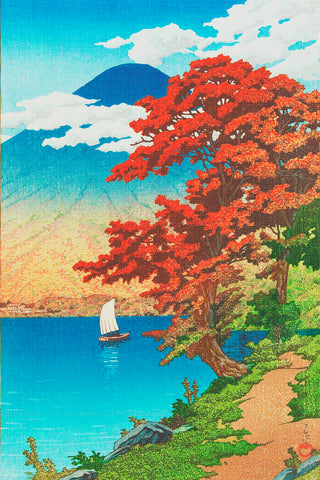 Boating on Lake Chuzenji by Japanese artist Kawase Hasui Counted Cross Stitch Pattern