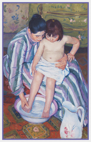 A Childs Bath by American impressionist artist Mary Cassatt Counted Cross Stitch Pattern DIGITAL DOWNLOAD