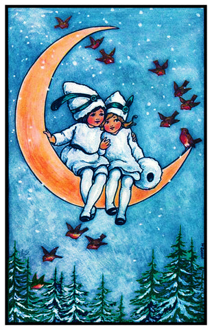 Halloween 2 Children Sitting on a Crescent Moon Counted Cross Stitch Pattern