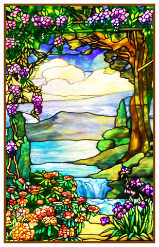 Landscape with Waterfall inspired by Louis Comfort Tiffany Counted Cross Stitch Pattern DIGITAL DOWNLOAD