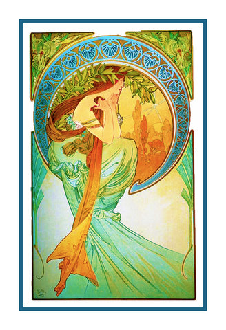 The Arts Poetry by Alphonse Mucha Counted Cross Stitch Pattern