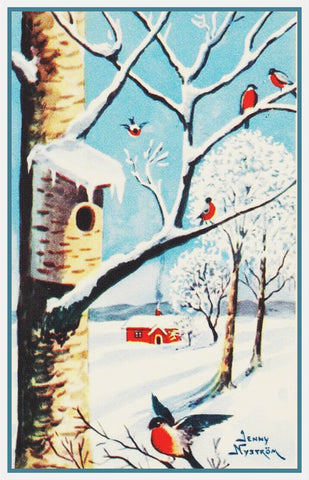 Birch Tree Birds in Snow by Jenny Nystrom Counted Cross Stitch Pattern