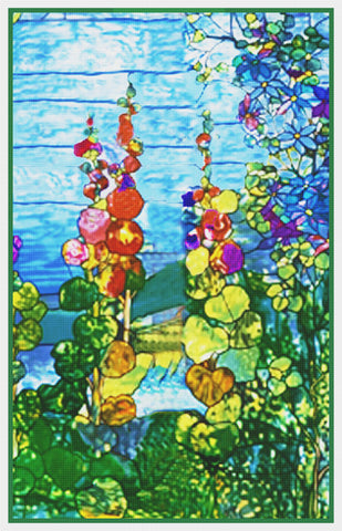 Hollyhock Flowers inspired by Louis Comfort Tiffany  Counted Cross Stitch Pattern