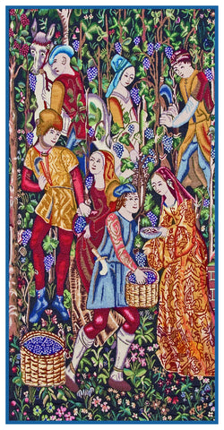 The Grape Harvest From Medieval Tapestry Counted Cross Stitch Pattern