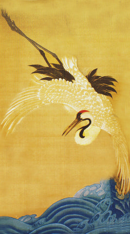 White Crane in Flight by Japanese Artist Ito Jakuchu Counted Cross Stitch Pattern