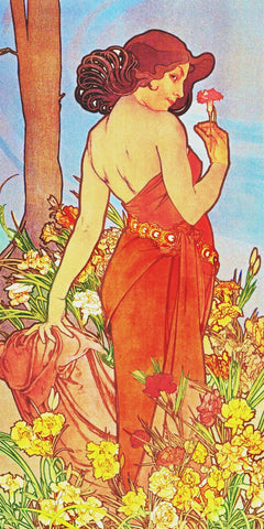 Carnation Flower Detail by Alphonse Mucha Counted Cross Stitch Pattern