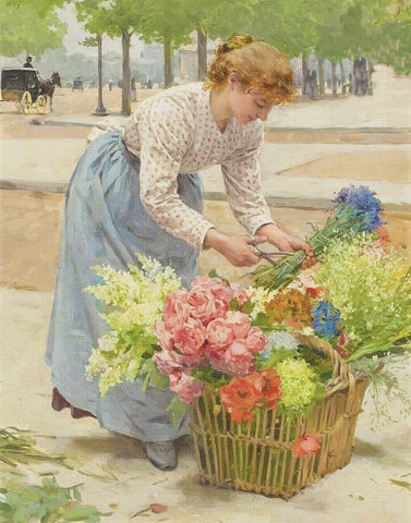 Parisian Flower Seller #3 by Louis Marie De Schryver Counted Cross Stitch Pattern DIGITAL DOWNLOAD