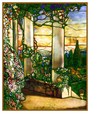 Greek Temple inspired by the work of Art Nouveau and Stained Glass Artist Louis Comfort Tiffany  Counted Cross Stitch Pattern
