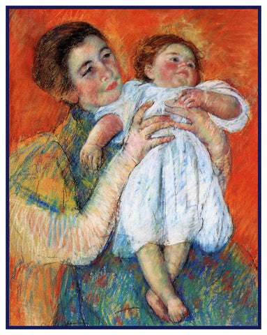 Mama and Barefoot Child by American impressionist artist Mary Cassatt Counted Cross Stitch Pattern
