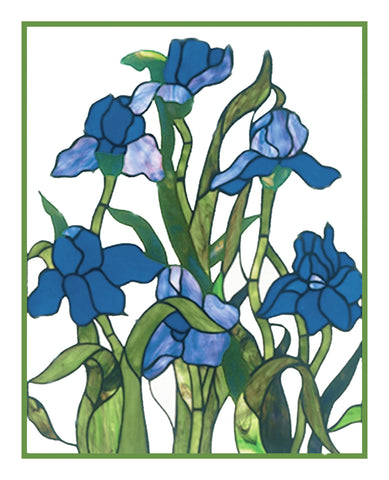 Blue Iris Flowers detail inspired by Louis Comfort Tiffany  Counted Cross Stitch Pattern