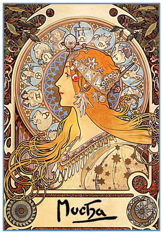The Zodiac Maiden by Alphonse Mucha Counted Cross Stitch Pattern
