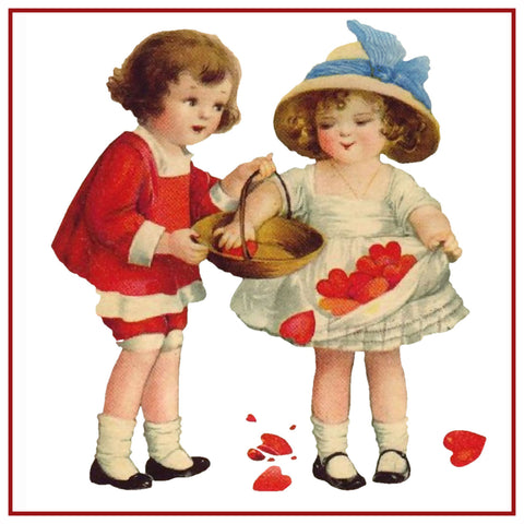 Ellen Clappsaddle's Boy Girl with Valentine Hearts Counted Cross Stitch Pattern
