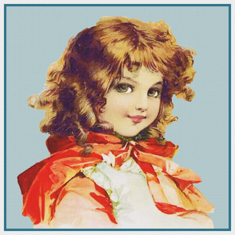Victorian Young Girl Red Cape by Maud Humphrey Bogart Counted Cross Stitch Pattern