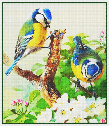 Bluetits and Blossoms By Naturalist Archibald Thorburn's Counted Cross Stitch Pattern