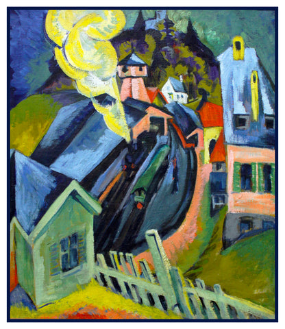 The Train Station in K??nigstein Germany by Ernst Ludwig Kirchner Counted Cross Stitch Pattern