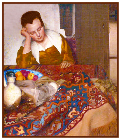 A Woman Asleep at Table by Johannes Vermeer Counted Cross Stitch Pattern