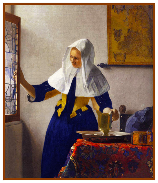 Young Woman with a Water Jug by Johannes Vermeer Counted Cross