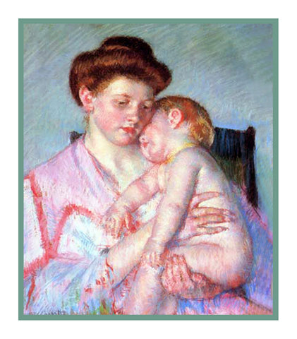 Mama and Sleeping Baby by American impressionist artist Mary Cassatt Counted Cross Stitch Pattern