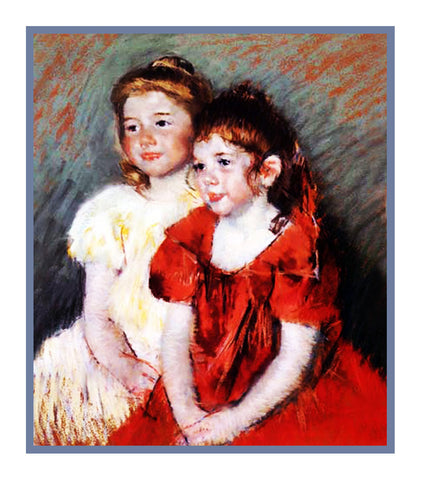 Sisters 2 Young Girls by American impressionist artist Mary Cassatt Counted Cross Stitch Pattern