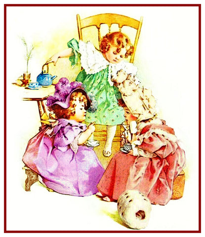 Young Girls at a Tea Party by Maud Humphrey Bogart Counted Cross Stitch Pattern