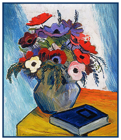 Still Life Anemone Flowers in Vase by Expressionist Artist August Macke Counted Cross Stitch Pattern