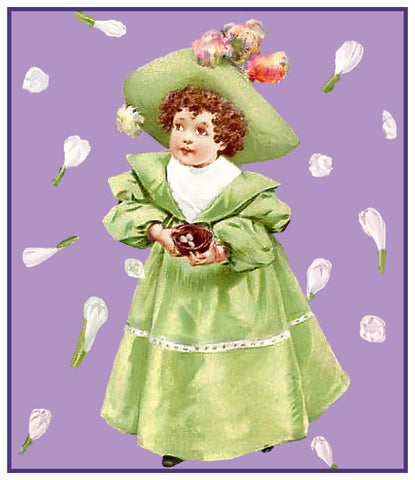 Young Miss Girl Easter Finery by Maud Humphrey Bogart Counted Cross Stitch Pattern