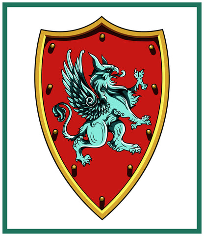 Griffin Crest Coat of Arms inspired by a  Medieval Tapestry Counted Cross Stitch Pattern