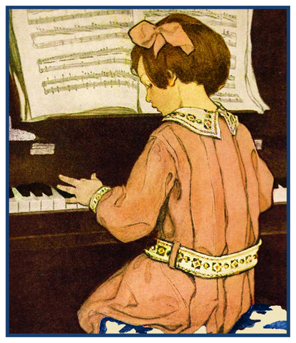 Young Girl Practicing the Piano By Jessie Willcox Smith Counted Cross Stitch Pattern