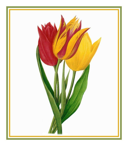 Bouquet of Tulip Flowers Inspired by Pierre-Joseph Redoute Counted Cross Stitch Pattern DIGITAL DOWNLOAD