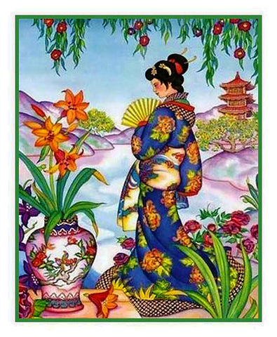 Japanese Artist Hokusai Asian The Lady #1 Counted Cross Stitch Chart Pattern