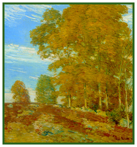 Autumn Foliage on a Vermont Hilltop by American Impressionist Painter Childe Hassam Counted Cross Stitch Pattern