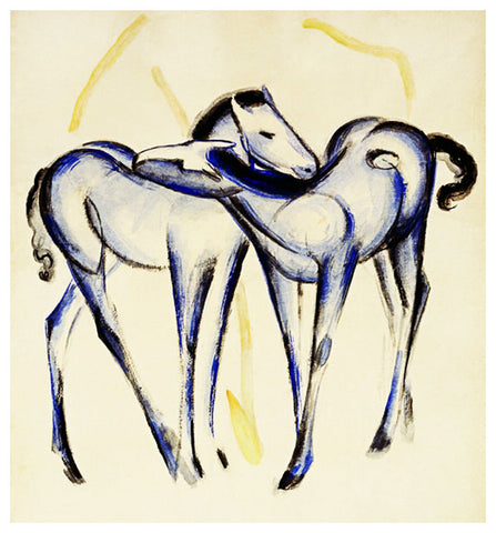 Sketch of 2 Blue Horse Foals by Expressionist Artist Franz Marc Counted Cross Stitch Pattern DIGITAL DOWNLOAD
