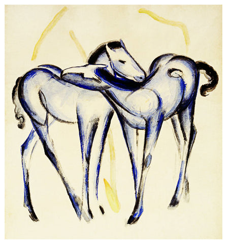 Sketch of 2 Blue Horse Foals by Expressionist Artist Franz Marc Counted Cross Stitch Pattern