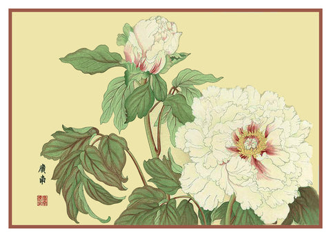Tanigami Konan Asian White Peony Flowers Counted Cross Stitch Pattern