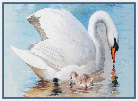 Archibald Thorburn Swan Mother and Bab Counted Cross Stitch Pattern DIGITAL DOWNLOAD