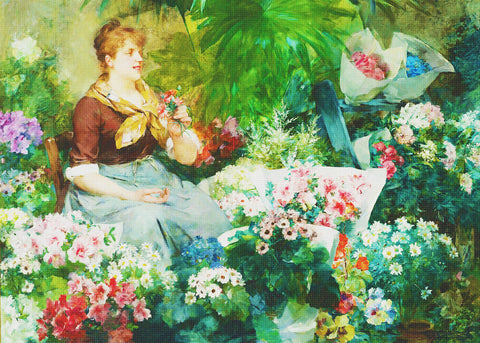 Parisian Flower Seller #4 by Louis Marie De Schryver Counted Cross Stitch Pattern DIGITAL DOWNLOAD