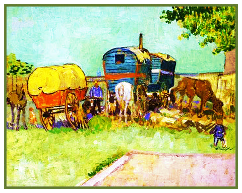 Gypsy Caravans in France by Vincent Van Gogh Counted Cross Stitch Pattern