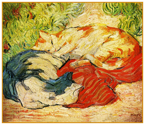 Two Cats Sleeping in the Sun by Expressionist Artist Franz Marc Counted Cross Stitch Pattern