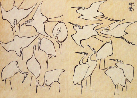 Asian Japanese Birds Cranes Design Hokusai Counted Cross Stitch Chart Pattern